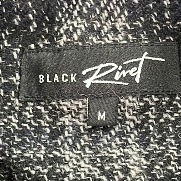 Black Rivet Wool Plaid Toggle Winter Coat in Black White Full Zip Sz M - Picture 6 of 13